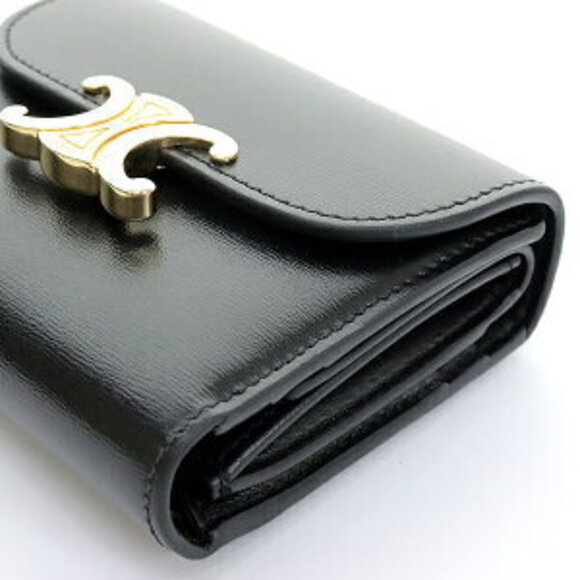 Celine Triomphe Compact Wallet Black Satined Calfskin G - Picture 3 of 7